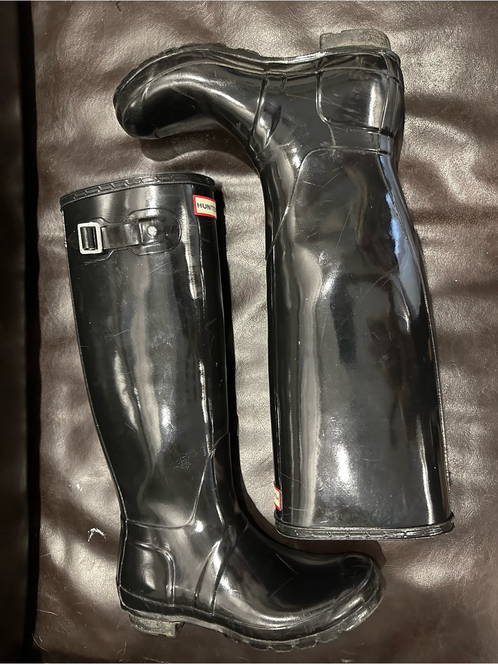 Hunter Original Tall Gloss Rain Boots in Black US8 EU39